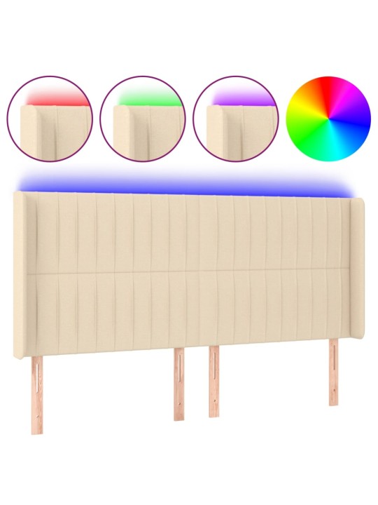 Gultas galvgalis ar led, 203x16x118/128 cm, krēmkrāsas audums