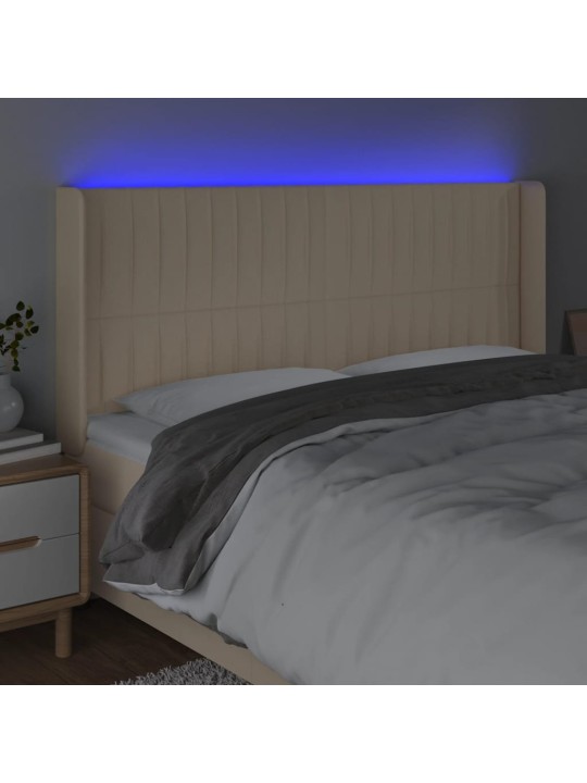 Gultas galvgalis ar led, 203x16x118/128 cm, krēmkrāsas audums