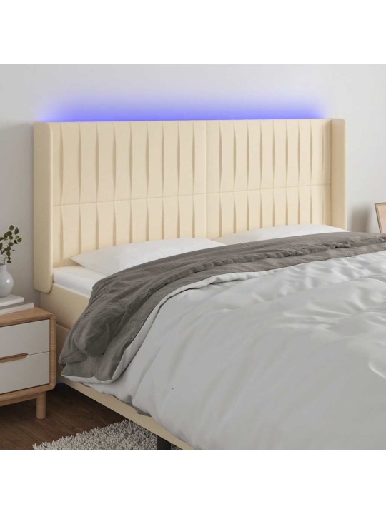 Gultas galvgalis ar led, 203x16x118/128 cm, krēmkrāsas audums