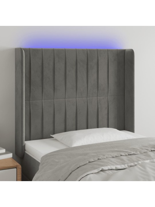 Gultas galvgalis ar led, 83x16x118/128 cm, gaiši pelēks samts