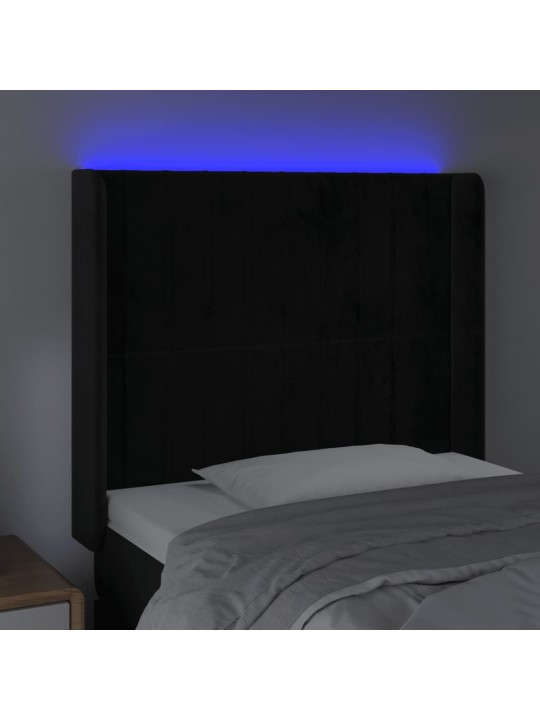 Gultas galvgalis ar LED, 83x16x118/128 cm, melns samts