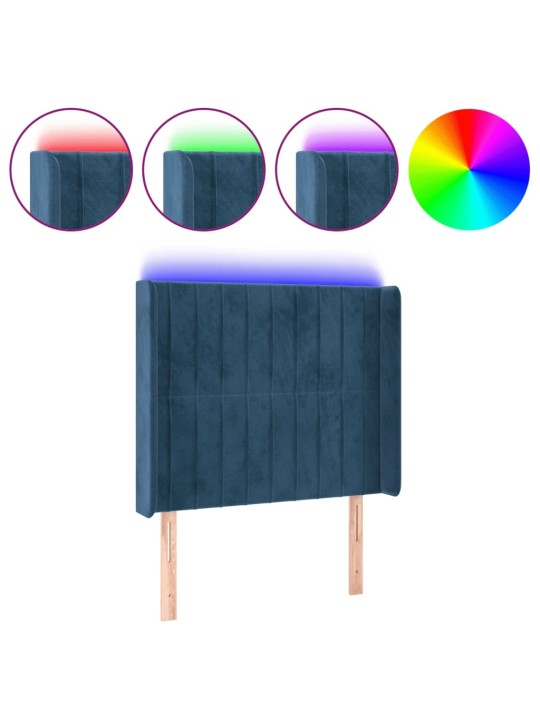 Gultas galvgalis ar led, 83x16x118/128 cm, tumši zils samts