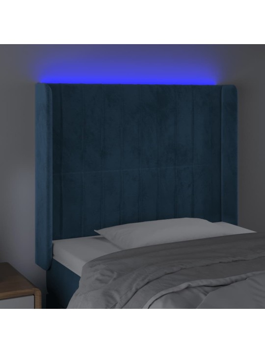 Gultas galvgalis ar led, 83x16x118/128 cm, tumši zils samts