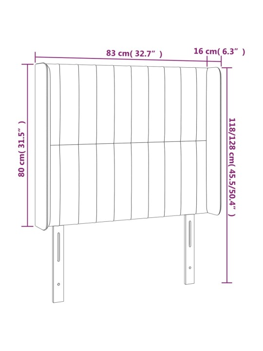 Gultas galvgalis ar led, 83x16x118/128 cm, tumši zils samts