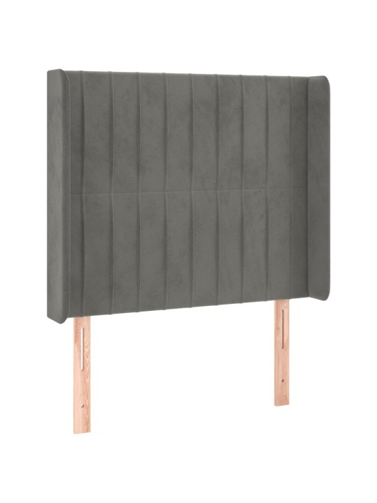 Gultas galvgalis ar led, 93x16x118/128 cm, gaiši pelēks samts