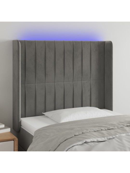 Gultas galvgalis ar led, 93x16x118/128 cm, gaiši pelēks samts