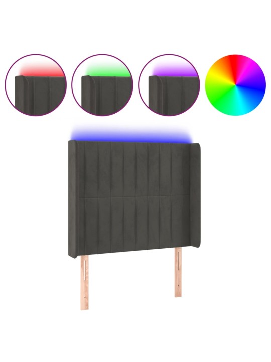 Gultas galvgalis ar led, 93x16x118/128 cm, tumši pelēks samts