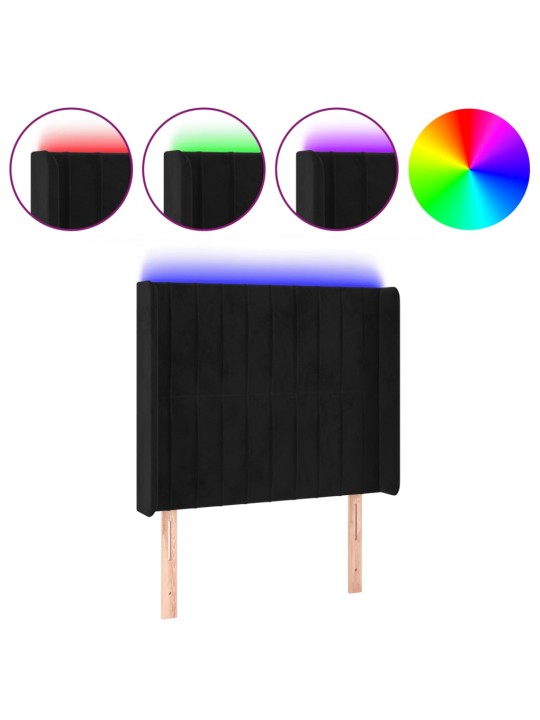 Gultas galvgalis ar led, 93x16x118/128 cm, melns samts