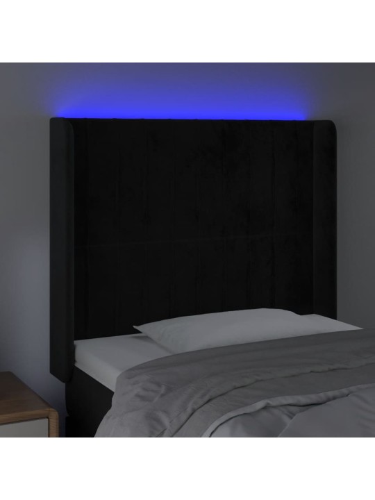 Gultas galvgalis ar led, 93x16x118/128 cm, melns samts