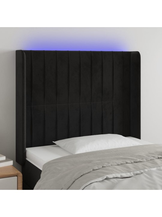 Gultas galvgalis ar led, 93x16x118/128 cm, melns samts