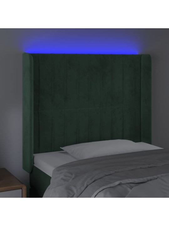 Gultas galvgalis ar led, 93x16x118/128 cm, tumši zaļš samts