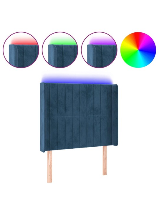 Gultas galvgalis ar led, 93x16x118/128 cm, tumši zils samts