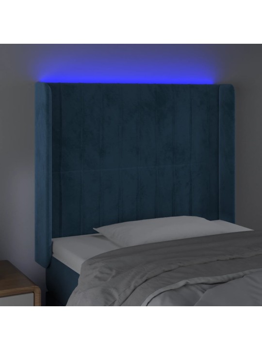 Gultas galvgalis ar led, 93x16x118/128 cm, tumši zils samts