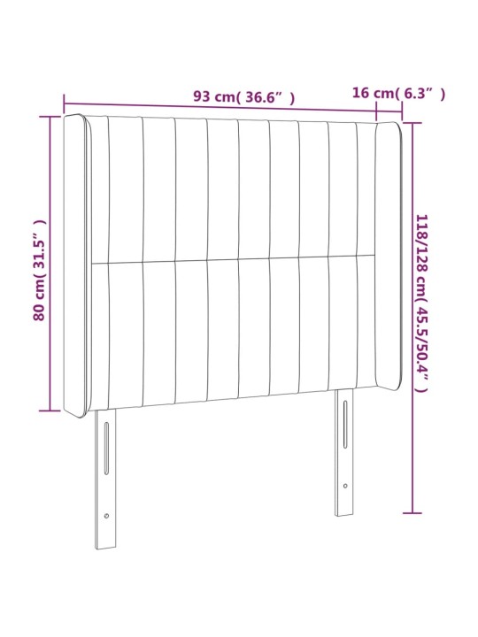 Gultas galvgalis ar led, 93x16x118/128 cm, tumši zils samts