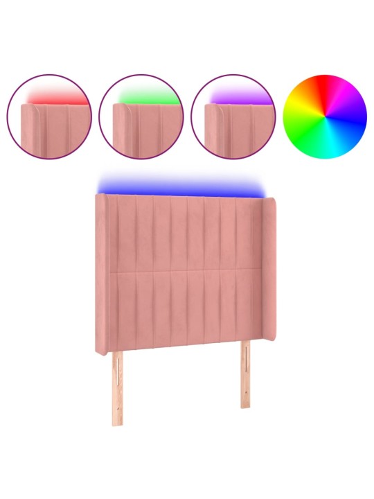 Gultas galvgalis ar led, 93x16x118/128 cm, rozā samts