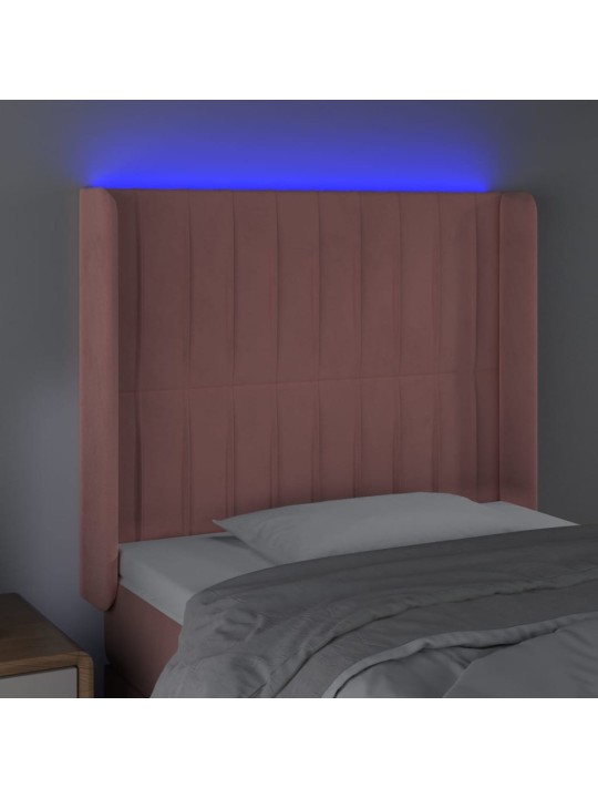 Gultas galvgalis ar led, 93x16x118/128 cm, rozā samts