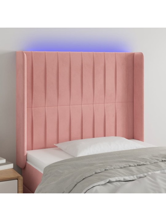 Gultas galvgalis ar led, 93x16x118/128 cm, rozā samts