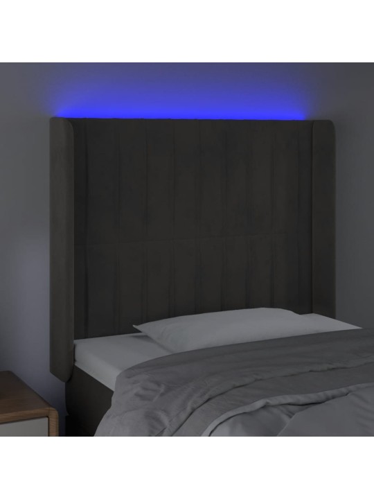 Gultas galvgalis ar LED, 103x16x118/128 cm, tumši pelēks samts