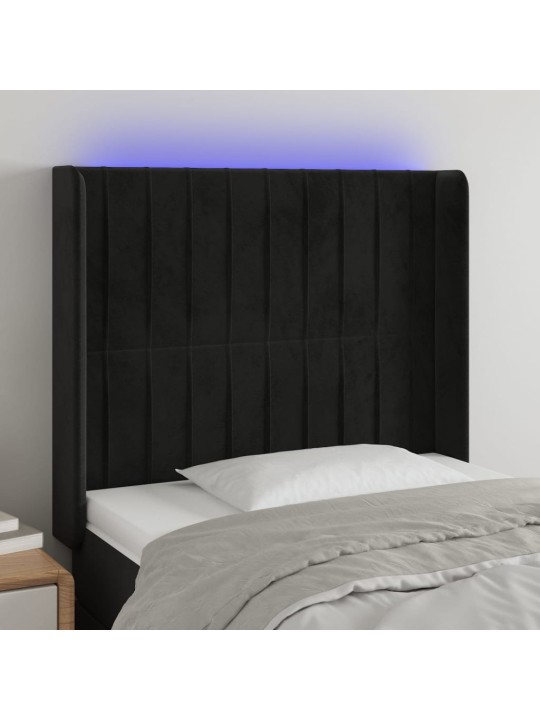 Gultas galvgalis ar LED, 103x16x118/128 cm, melns samts