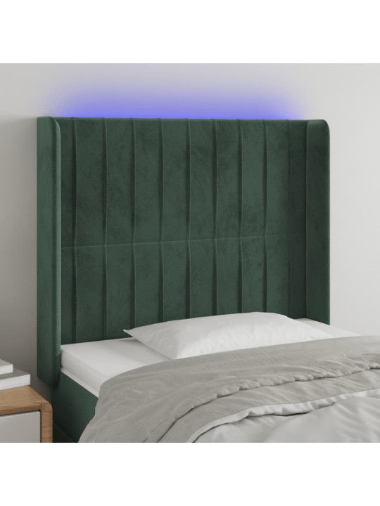 Gultas galvgalis ar led, 103x16x118/128 cm, tumši zaļš samts