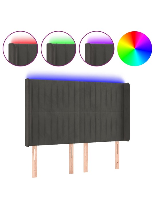 Gultas galvgalis ar LED, 147x16x118/128 cm, tumši pelēks samts