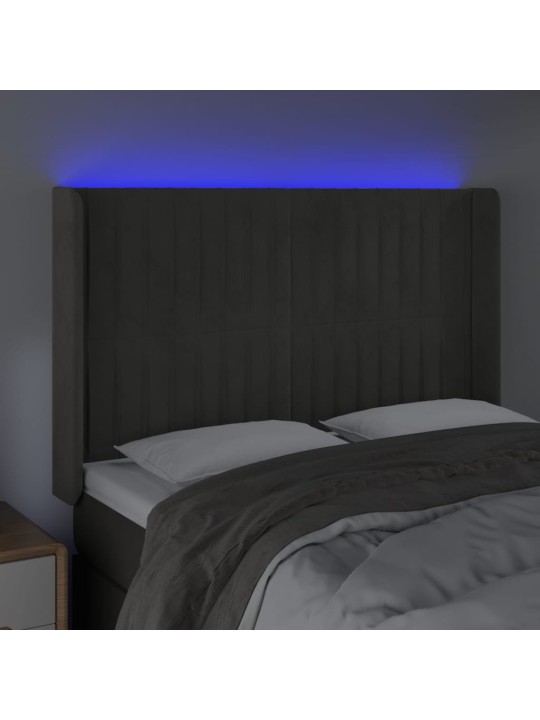 Gultas galvgalis ar LED, 147x16x118/128 cm, tumši pelēks samts