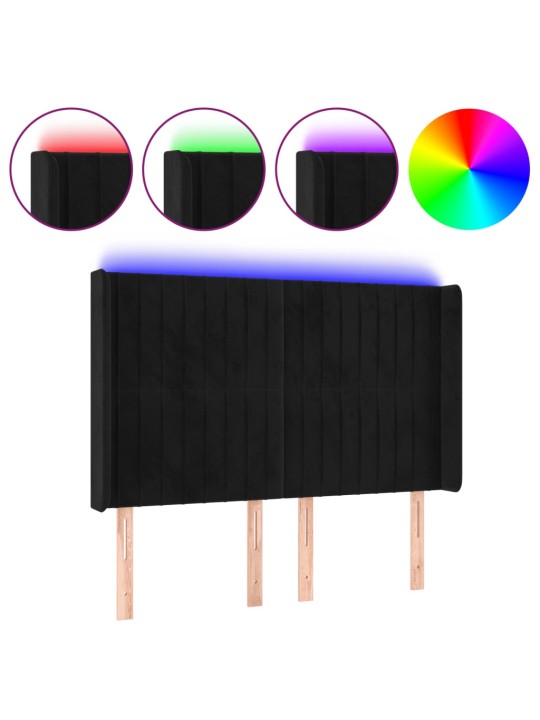 Gultas galvgalis ar LED, 147x16x118/128 cm, melns samts