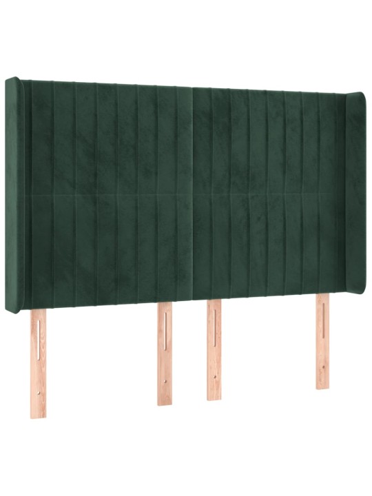Gultas galvgalis ar led, 147x16x118/128 cm, tumši zaļš samts