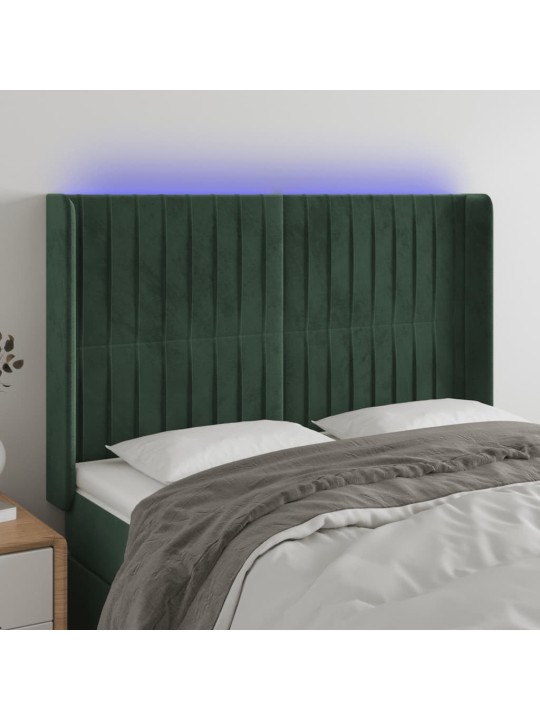 Gultas galvgalis ar led, 147x16x118/128 cm, tumši zaļš samts