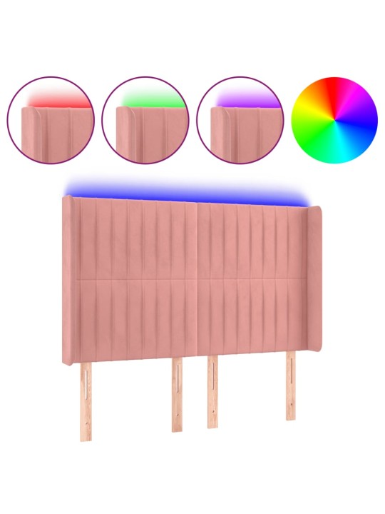 Gultas galvgalis ar LED, 147x16x118/128 cm, rozā samts