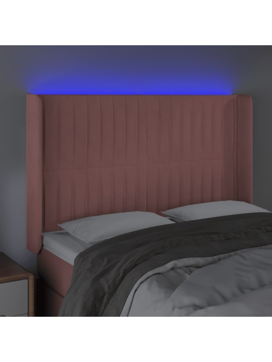 Gultas galvgalis ar LED, 147x16x118/128 cm, rozā samts