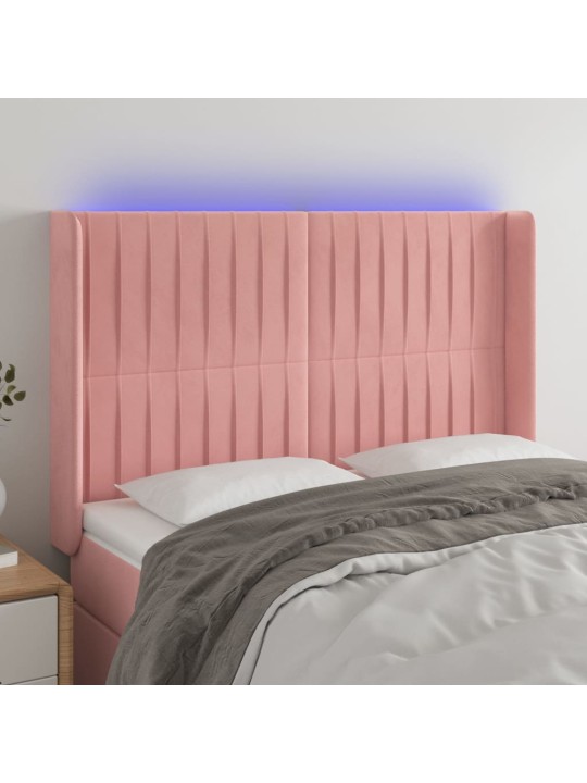 Gultas galvgalis ar LED, 147x16x118/128 cm, rozā samts