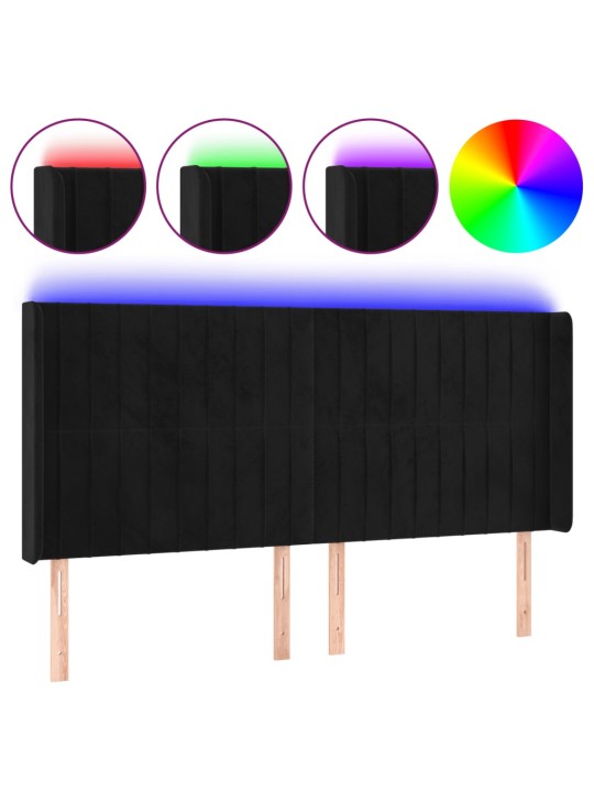 Gultas galvgalis ar LED, 163x16x118/128 cm, melns samts