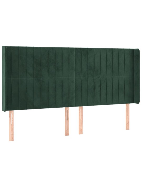 Gultas galvgalis ar led, 163x16x118/128 cm, tumši zaļš samts