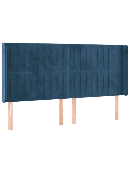 Gultas galvgalis ar led, 163x16x118/128 cm, tumši zils samts