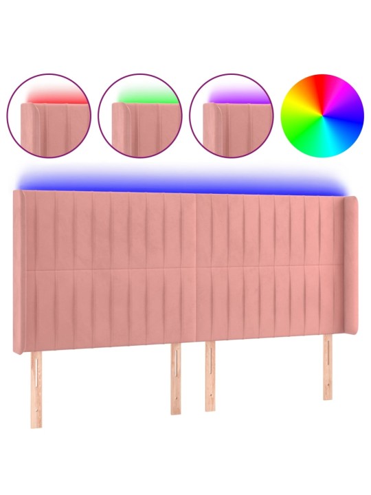 Gultas galvgalis ar LED, 163x16x118/128 cm, rozā samts