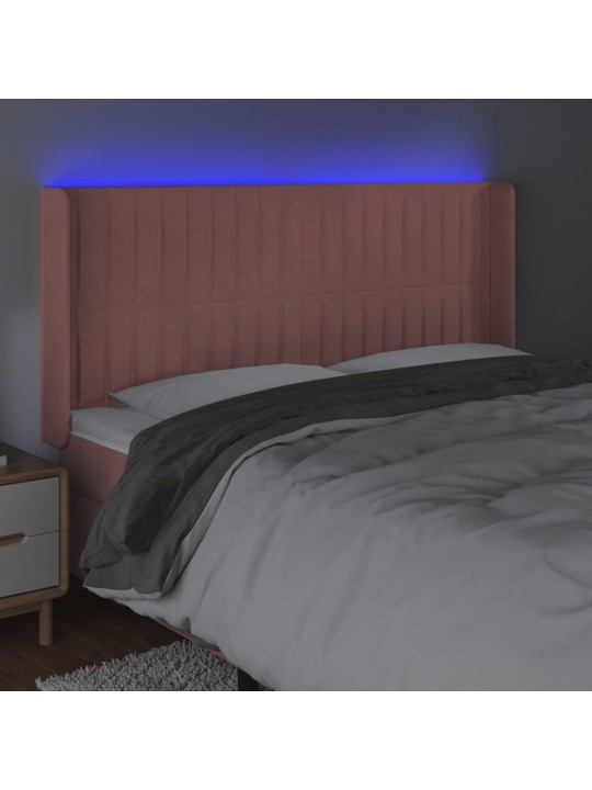 Gultas galvgalis ar LED, 163x16x118/128 cm, rozā samts