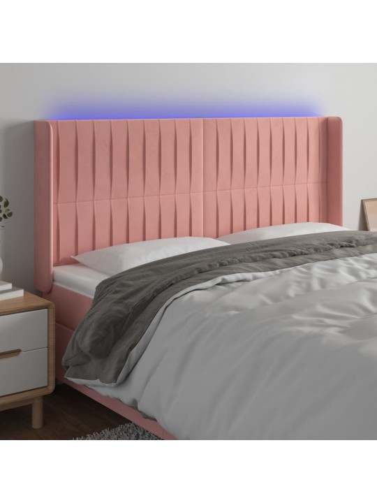 Gultas galvgalis ar LED, 163x16x118/128 cm, rozā samts