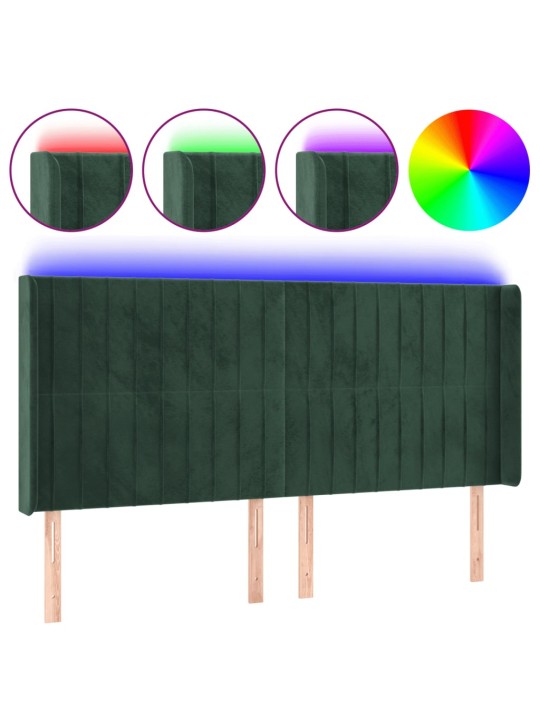 Gultas galvgalis ar led, 183x16x118/128 cm, tumši zaļš samts