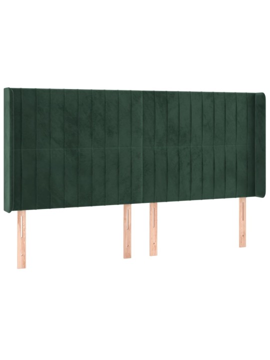Gultas galvgalis ar led, 183x16x118/128 cm, tumši zaļš samts
