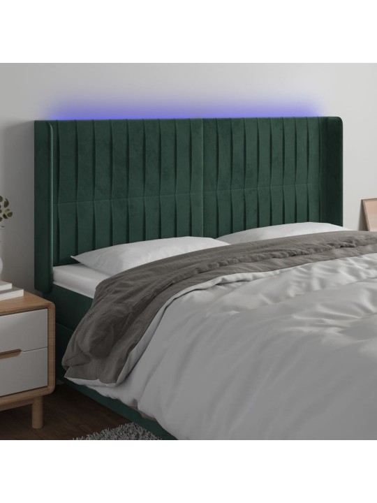 Gultas galvgalis ar led, 183x16x118/128 cm, tumši zaļš samts