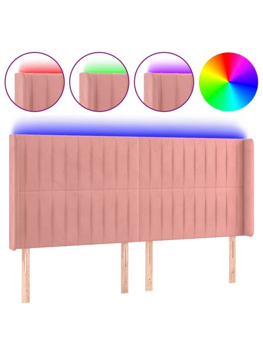 Gultas galvgalis ar led, 183x16x118/128 cm, rozā samts
