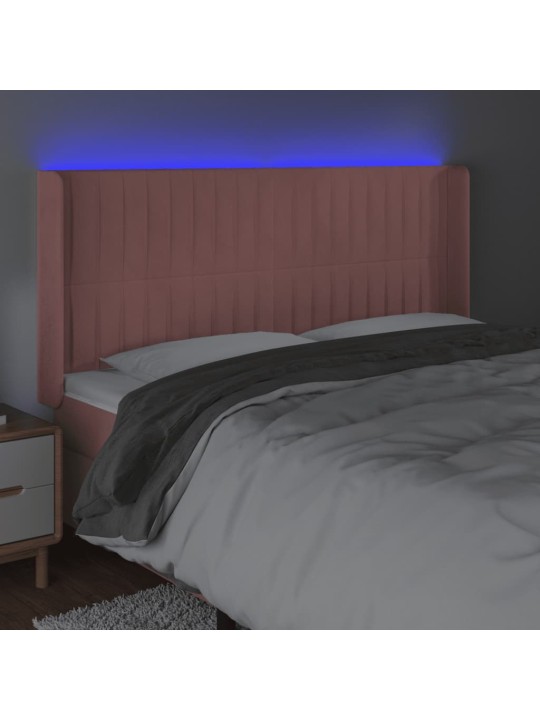 Gultas galvgalis ar led, 183x16x118/128 cm, rozā samts
