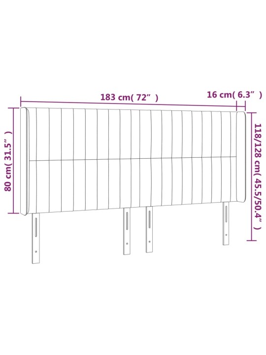 Gultas galvgalis ar led, 183x16x118/128 cm, rozā samts