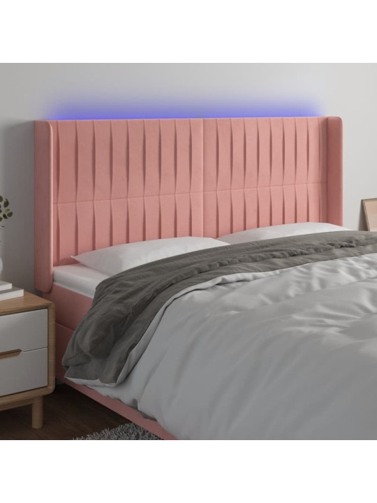 Gultas galvgalis ar led, 183x16x118/128 cm, rozā samts