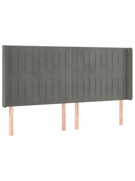 Gultas galvgalis ar led, 203x16x118/128 cm, gaiši pelēks samts