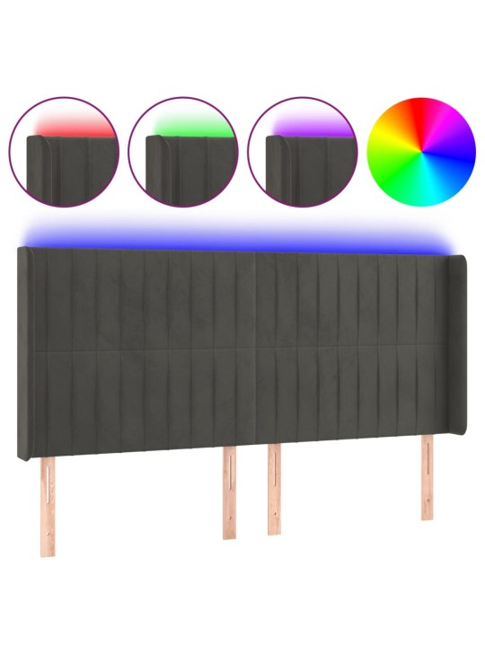 Gultas galvgalis ar led, 203x16x118/128 cm, tumši pelēks samts