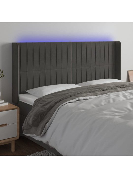Gultas galvgalis ar led, 203x16x118/128 cm, tumši pelēks samts