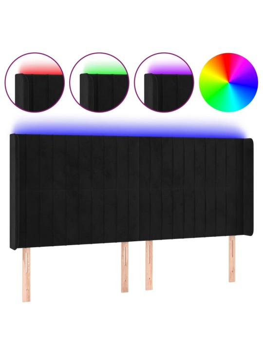 Gultas galvgalis ar led, 203x16x118/128 cm, melns samts