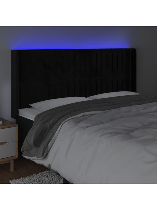 Gultas galvgalis ar led, 203x16x118/128 cm, melns samts